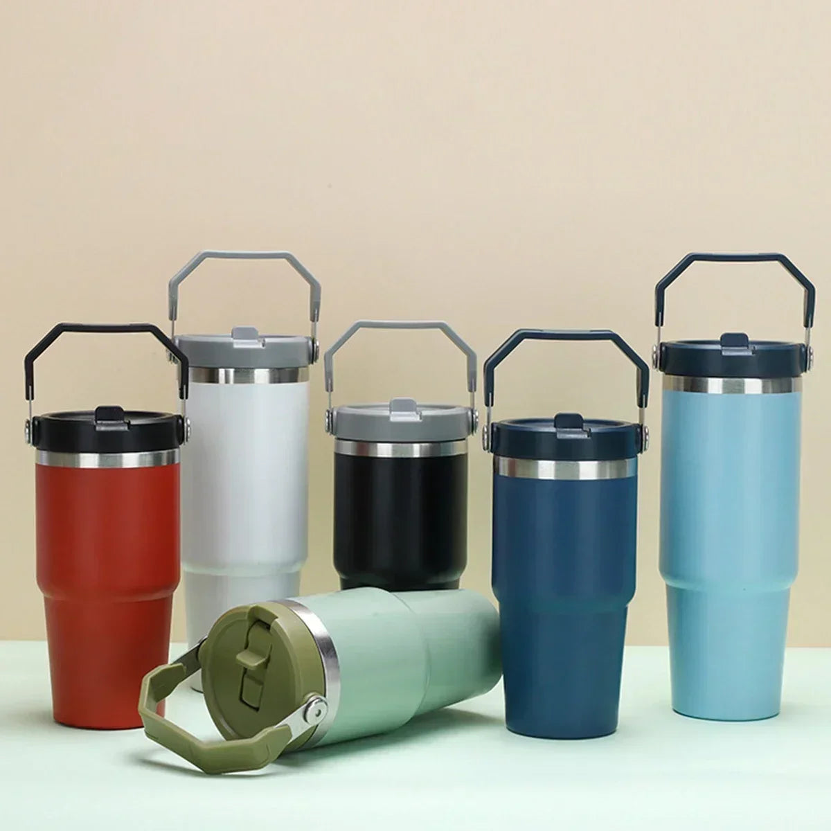 900ml Portable Car Cup Stainless Steel Thermos Cup with Straw Travel Sports Water Bottle With Handle Cover Coffee Vacuum Flask