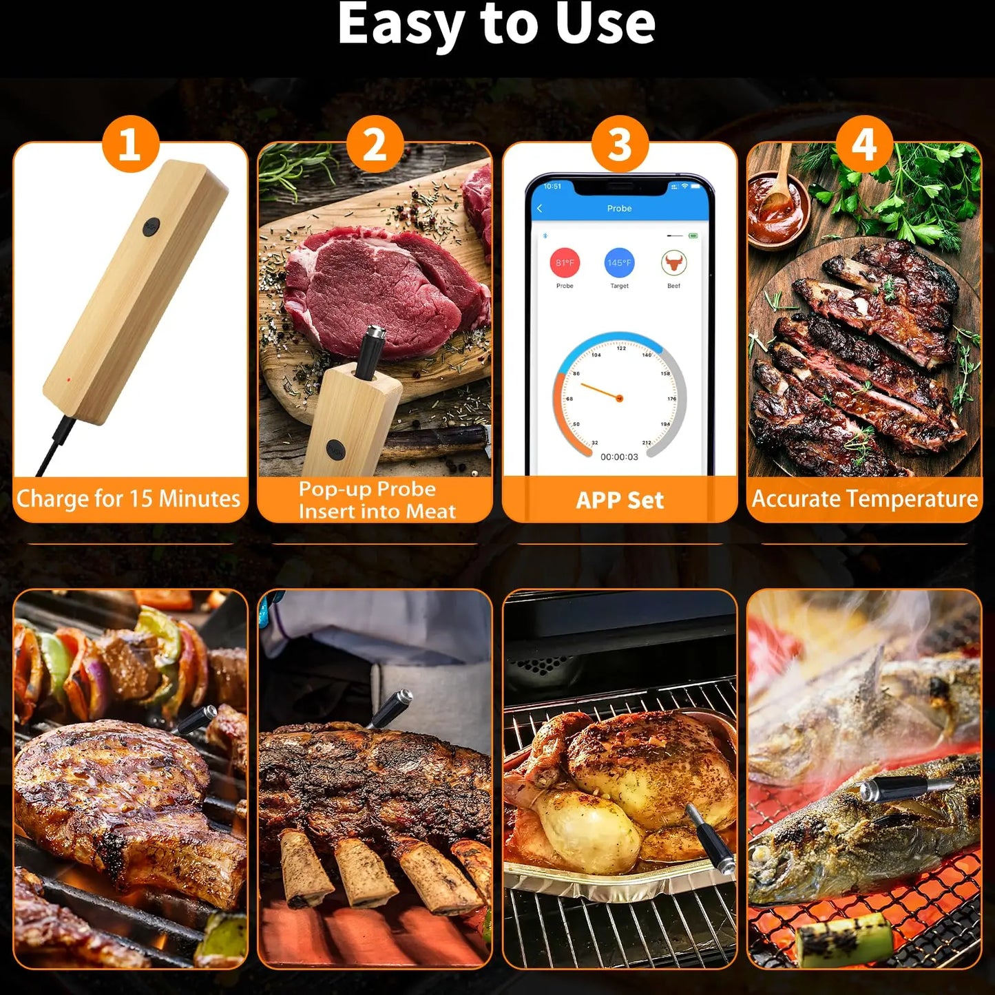 Newest Wireless Meat Food Thermometer Kitchen Cooking Tool Oven Grill BBQ Steak Bluetooth Temperature Meter Barbecue Accessories