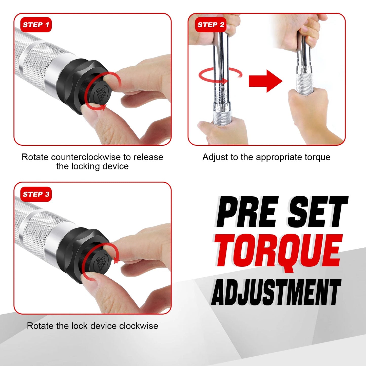 28-210Nm Ratchet Torque Wrench 1/2" Wheel Bolt Wheel Nut Wrench 460mm with Extension & Wheel Bolt Sockets 17mm/19mm/21mm & Case