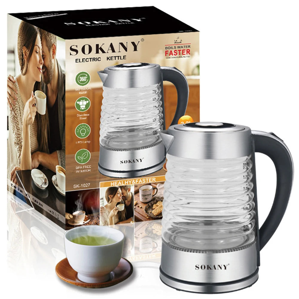 2.2L Portable Kettle Electric Tea Pot Smart Glass Stainless Steel Coffee Teapot Port Kitchen 220V For Boiling Water AU 전기포트 주전자