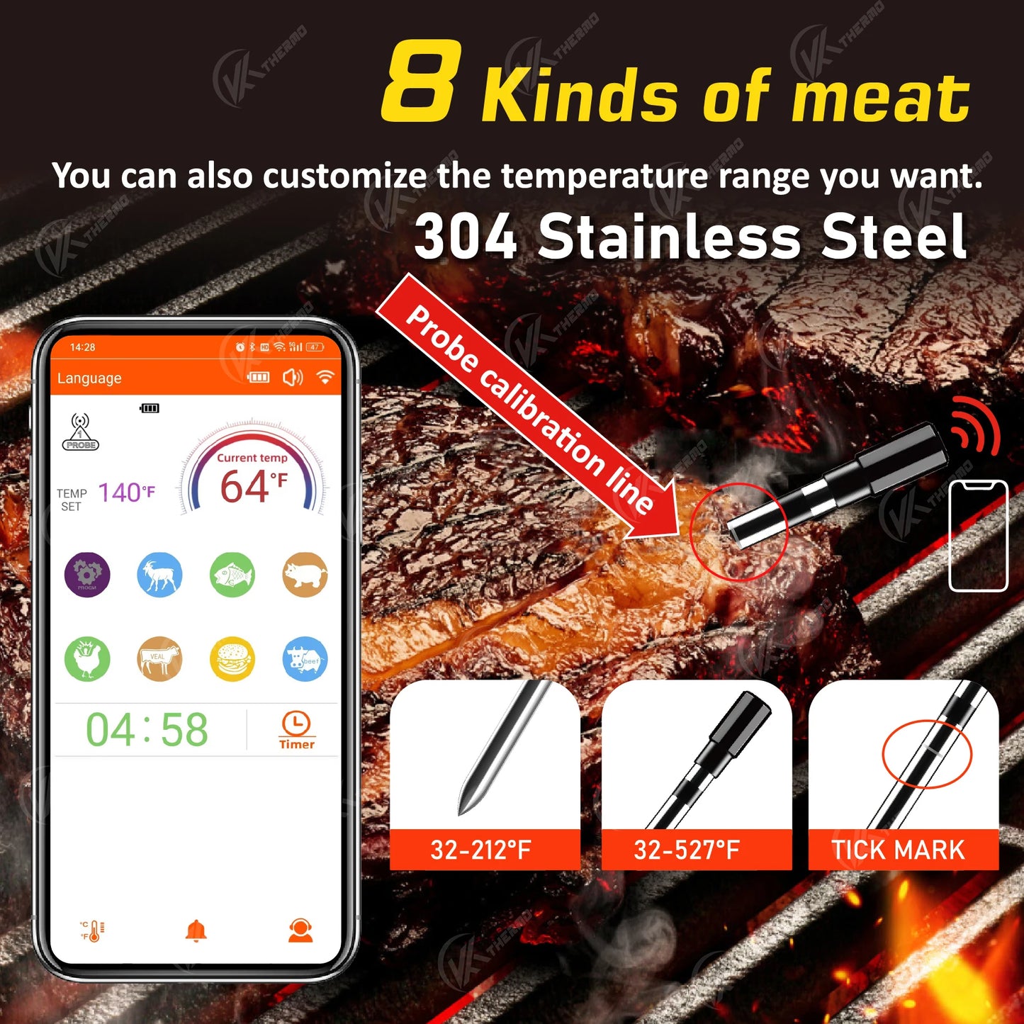 Wireless Cooking Thermometer Food Meat Steak Digital Bluetooth Barbecue Accessories Kitchen Oven Grill BBQ Smart Thermometers