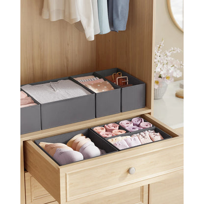 SONGMICS Drawer Organisers, Dresser Dividers, Set of 6, Foldable Fabric Storage Boxes for Socks, Underwear, Bras, Ties