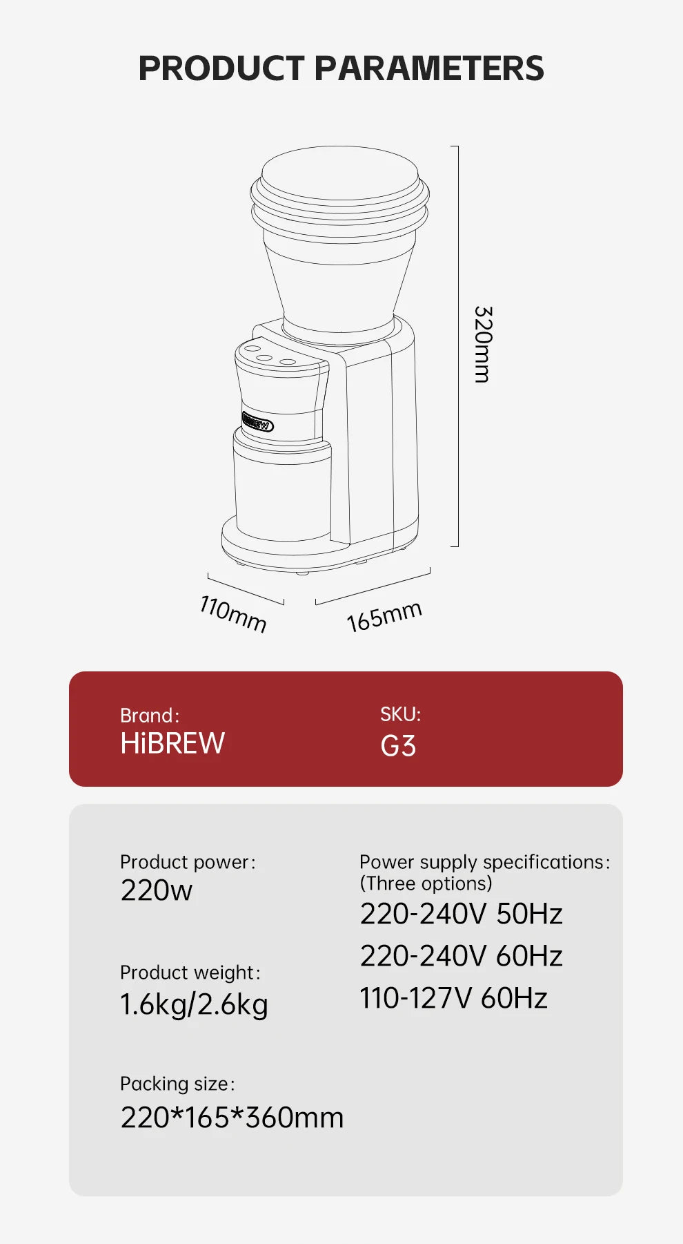 HiBREW Automatic Burr Mill Electric Coffee Grinder with 34 Gears for Espresso American Coffee Pour Over Visual Bean Storage G3