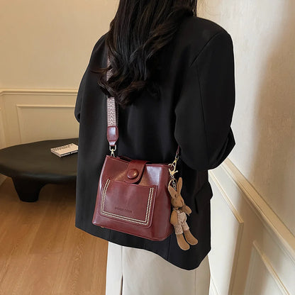 2025 Women's PU Leather Bucket Bags with Inner Pocket Large Capacity Crossbody Bags Luxury Designer Handbag Zipper Shoulder Bags