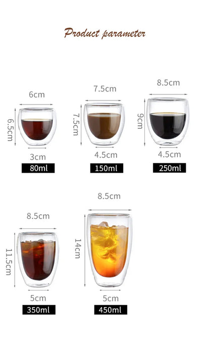 5 Sizes Double Wall Insulated Glass Cup Clear Espresso Coffee Mugs Handmade Beer Mug Tea Milk glass Whiskey Glass Cups Drinkware