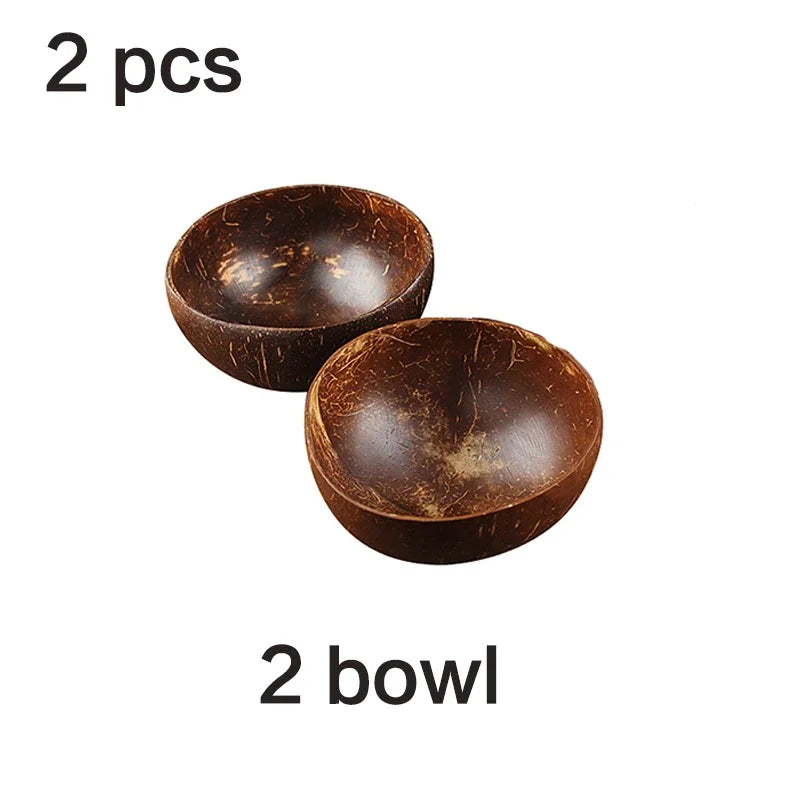 Trend Natural Coconut Bowl Set Spoon Fruit Salad Noodle Rice Bowl Wooden Creative Coconut Shell Smoothie Bowl Tableware Kitchen