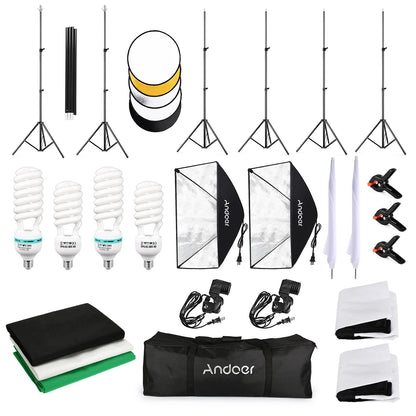 Andoer Photography Kit 1.8*2.7m Black White Green Cotton Backdrop 3pcs Fish-like Mount Clip 1pc 60cm 5in1 Photography Reflector