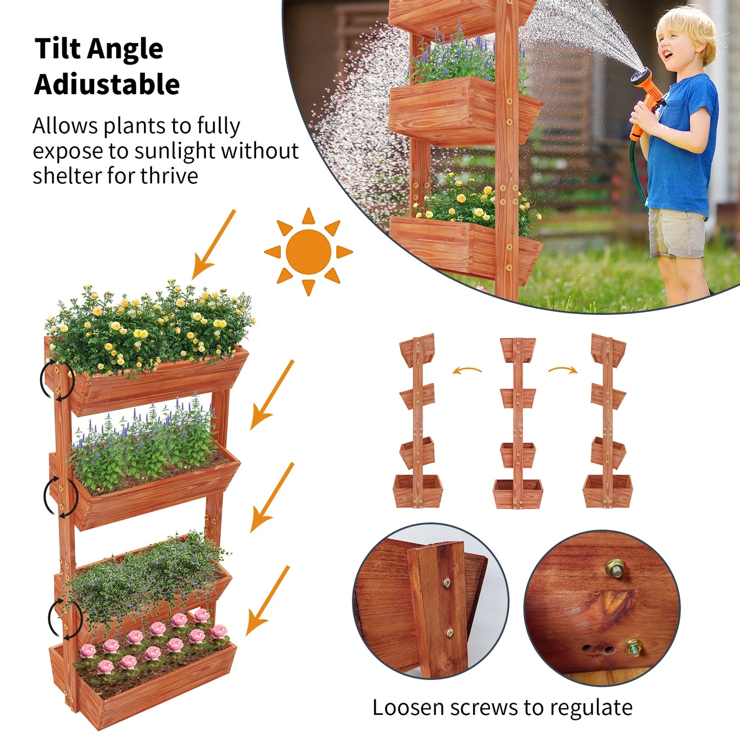 4 Tier Raised Garden Bed, Thicken Solid Wood Vertical Garden Elevated Planter Box, Removable Container