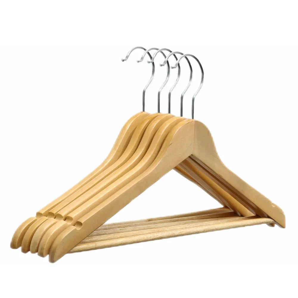 5pcs Solid Wood Hanger Pants Clip Wardrobe Hangers Clothes Organizer Bedroom Store Clothes Hanger Coat Rack Home Seamless Hanger