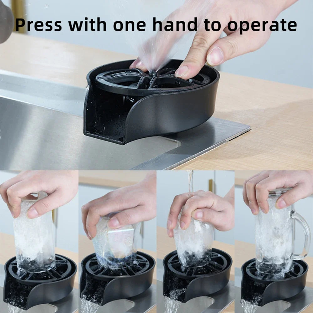 2in1 Pull Out Sprayer Glass Rinser For Kitchen Sink Automatic Rotating High-Pressure Press Cleaner Sink Bottle Cup Washer