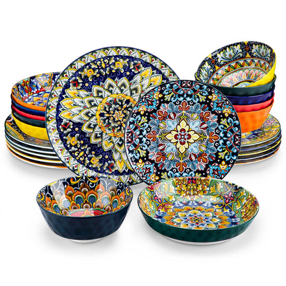 vancasso 24 Piece Ceramic Dinnerware Set Stoneware Bohemian Style Dinnerware with Dinner/Dessert Plate/Cereal/Pasta Bowl For 6