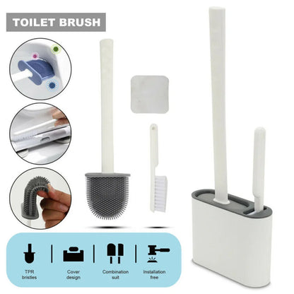 Upgraded Silicone Brushes With Toilet Brush Holder Soft Bathroom Cleaning