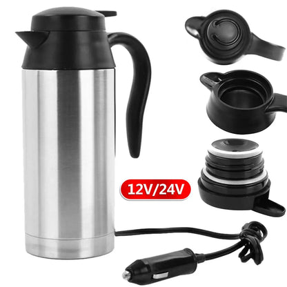 750ML Travel Electric Kettle Car Hot Kettle Car Truck Water Heater Large Capacity 12V/24V Auto Shut Off Fast Boiling ﻿