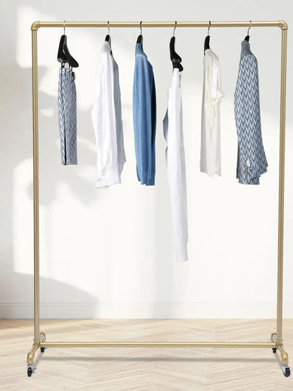 ‎Floor Standing Galvanized Pipe Clothing Rack With Wheels  120*40*160cm Coat Rack For Family Clothes Display