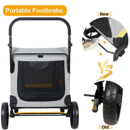 Pet Stroller for 2 Dogs, Zipper Divider and Wheels, One-key Folding Dog Jogger, Wagon, Travel Carriage