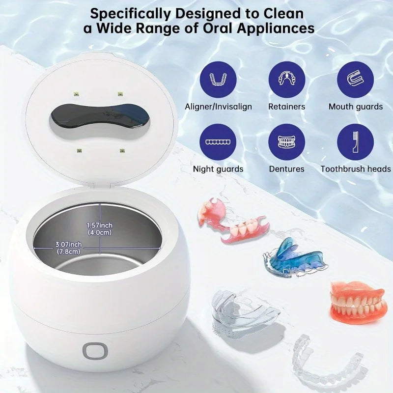 Ultrasonic Retainer Cleaner Dentures Cleaning Machine for Aligner, Mouth Guard, Whitening Trays, Toothbrush Head, Designed to Cl