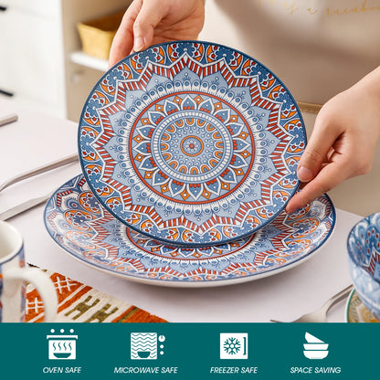 vancasso 16/32/48-PCS Ceremic Plate Porcelain Dinnerware Set Bohemian Mandala Patterned with Dinner Plate,Dessert Plate,Bowl,Mug