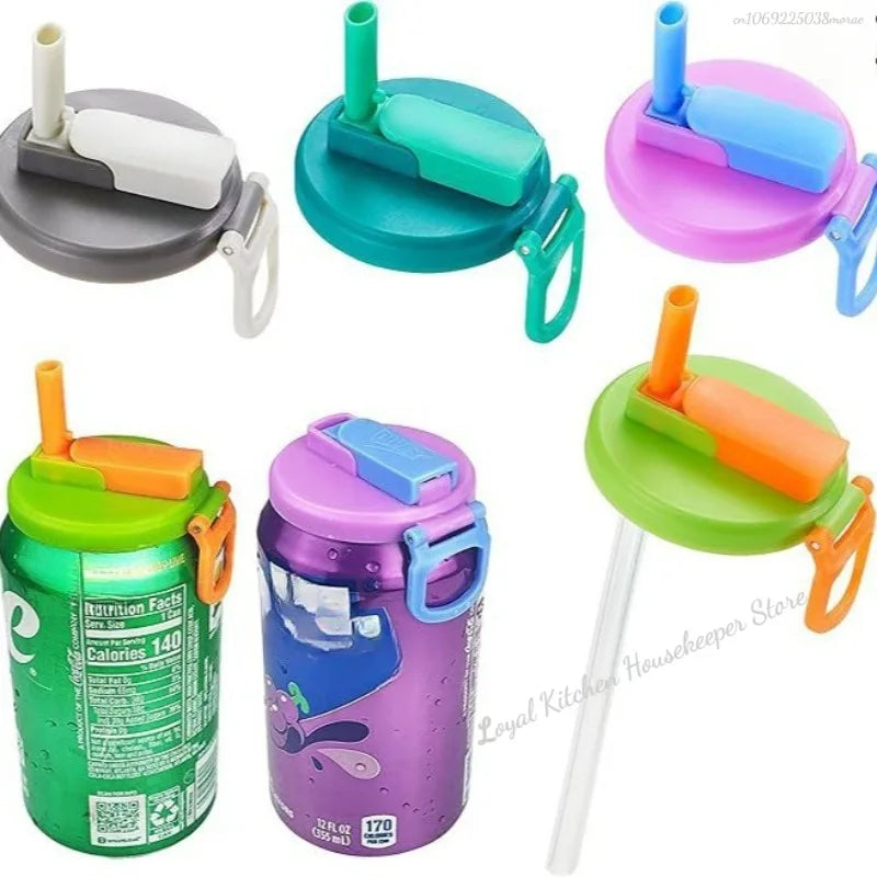 1pcs Silicone Lid Cover With 2 Straws Reusable Soda Can Lid Portable Canned Beverages Juice Beer Straw Cap For Home Picnic