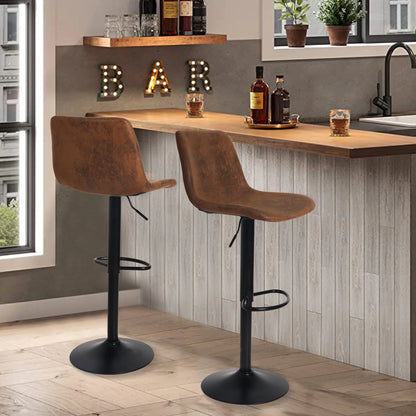 2x Industrial Vintage Tall Bar Stools Adjustable Pipe Kitchen Pub Stool Leather Padded Seat  Bar Chair Furniture