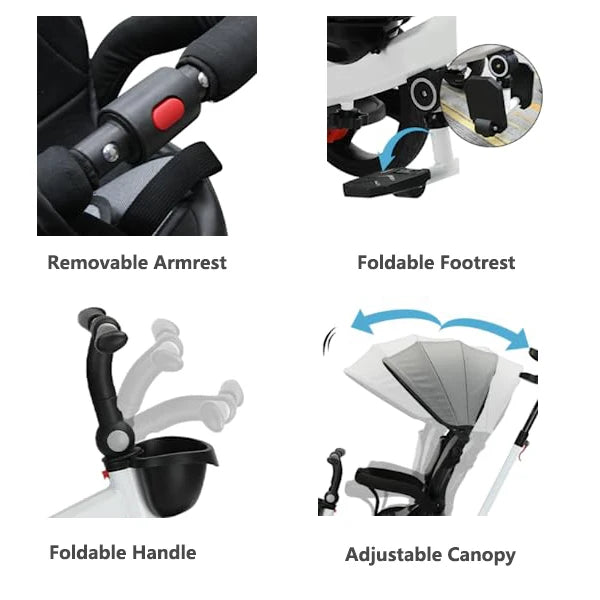 Ubravoo Baby Stroller Tricycle Ride Bike , 360 Degree Rotation Sitting & Lying,Celerity Disassembly & Assembly,1-5 Years