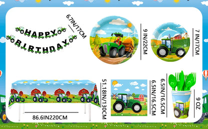 Tractor Birthday Party Supplies,130 pcs Decorations Tableware Pack-Tractor Plates and Napkins Cups Tablecloth&Banner etc