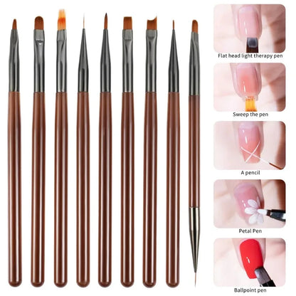 9PCS UV Gel Nail Brush Liner DIY Painting Pen Manicure Acrylic Drawing Brush for Nail Art Design Nails Tip Display Painting Tool