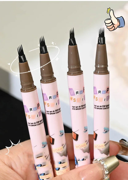 4 Colors Eyebrow Pen Waterproof 4 Fork Tip Eyebrow Tattoo Pencil Cosmetic Long Lasting Natural Dark Brown Liquid Eye Brow Pencil