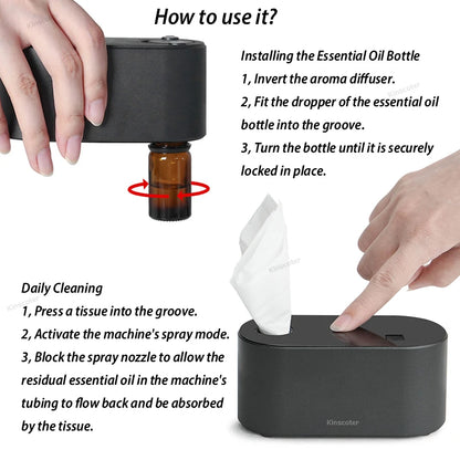 Portable Waterless Aroma Diffuser Automatic Induction Essential Oil Atomising Diffuser with Timed Mist for Bedroom Holiday Gift