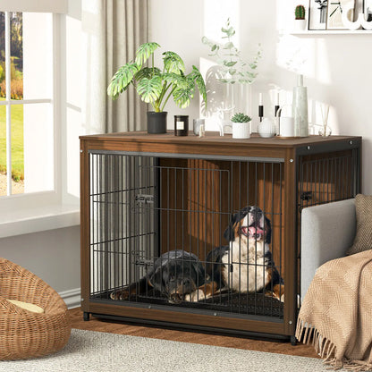 Wooden and Metal Pet Cage, Dog Crate, End Table Furniture, Double Doors, Removable Tray, Cage, Kennel House, 25 in, 32 in, 39 in