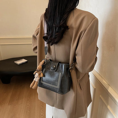 2025 Women's PU Leather Bucket Bags with Inner Pocket Large Capacity Crossbody Bags Luxury Designer Handbag Zipper Shoulder Bags