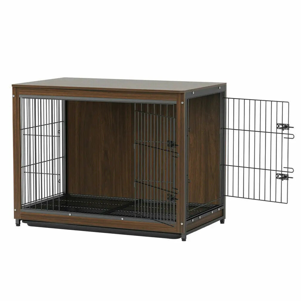 Wooden and Metal Pet Cage, Dog Crate, End Table Furniture, Double Doors, Removable Tray, Cage, Kennel House, 25 in, 32 in, 39 in