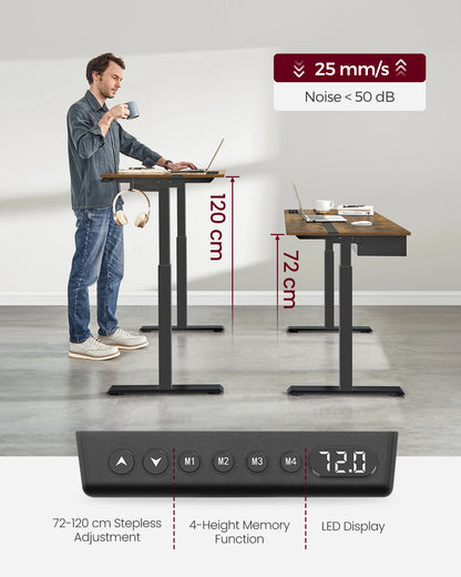 VASAGLE Height Adjustable Electric Standing Desk, 60 x 120 cm Desktop, Continuous Adjustment, Memory Function with 4 Heights