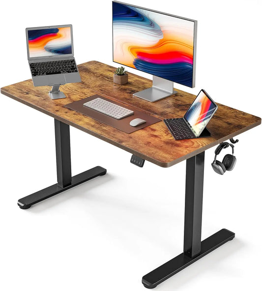 Height Adjustable Electric Standing Desk, 100 * 60 cm Stand up Table, Sit Stand Home Office Desk with Splice Board, Black