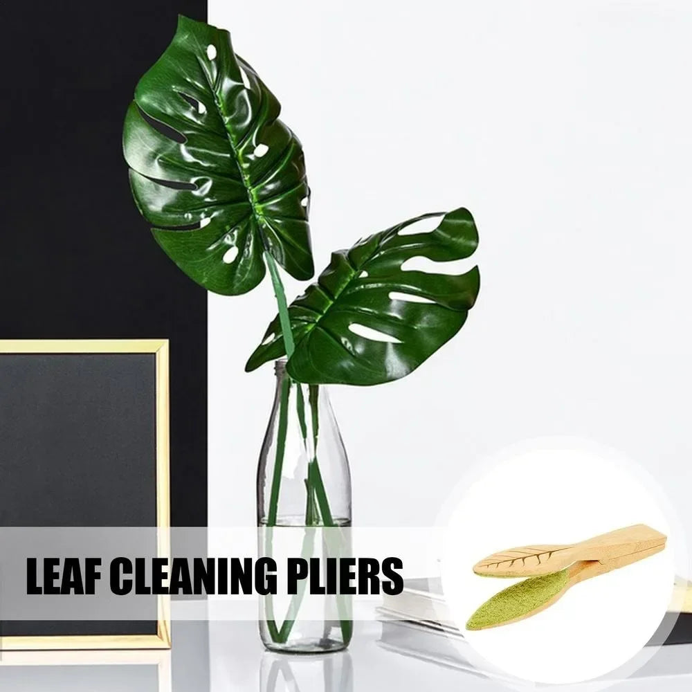 1-4PCS Leaf Cleaner Plant Leaf Dust Removal Leaf-shaped Cleaning Brush Household Plant Cleaning Tool Wooden Leaf Cleaning Tongs