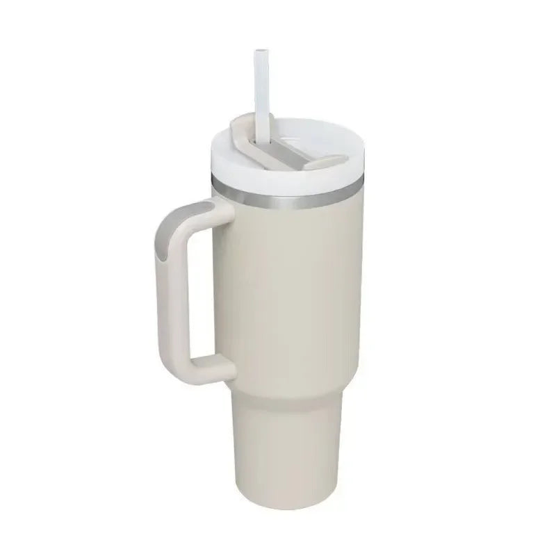 40oz Sports Kettle Stainless Steel Flat Glass Water Bottle with Handle Straw Vacuum Flasks Large Capacity Beer Coffee Drink Cup