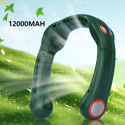 12000Mah Portable Hands Free 4 Turbo Hanging Neck Fan USB Rechargeable