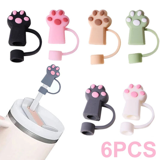 6Pcs Silicone Cat Paw Straw Covers Dust-Proof Cat Paw Straw Caps Cat Paw Straw Toppers for Stanley 30/40oz Tumbler Accessories