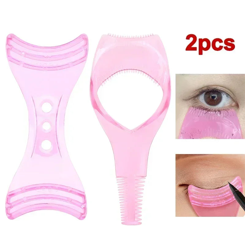 3In1 Eyelash Aid Easy To Use Eye Liner Stencil Pink Plastic Eye Lash Card Mascara Guard Lightweight Cosmetic Tools Free Shipping