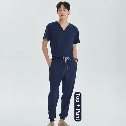 Unisex Medical Uniforms V-neck Top Jogger Pants Scrub Set Stretch Surgical Workwear Dentist Vet Nursing Suit Doctor Outfit S21