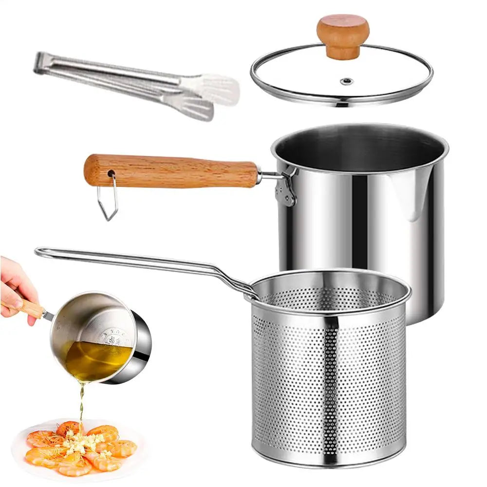 2 in 1Deep Frying Pot Kitchen Fryer With Strainer Stainless Steel Tempura Fryer Pan Fry Pot Chicken Fried Chicken Cooking Tools