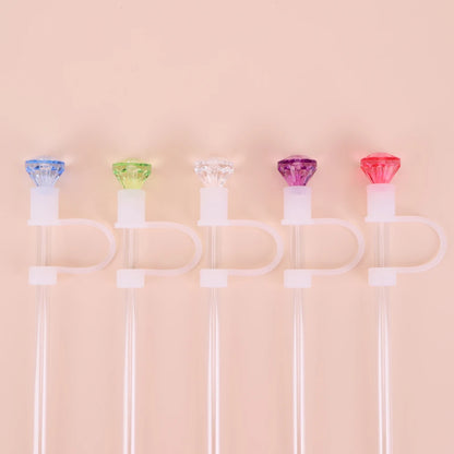 5Pcs Silicone Diamond Straw Tips Protectors Reusable Bling Crystal Straw Caps Dust-Proof for Stanley 30/40oz Tumbler Accessories