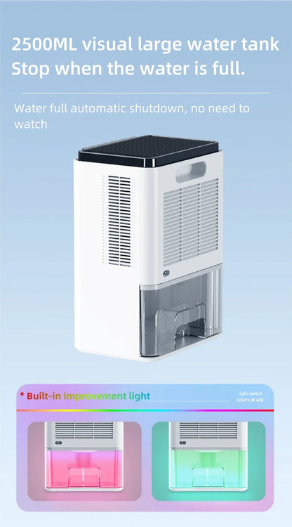 2.5L Mini Household Light Fresh Dehumidifier Room Home Wardrobe Intelligent Deumidificatore With Color Atmosphere Lights