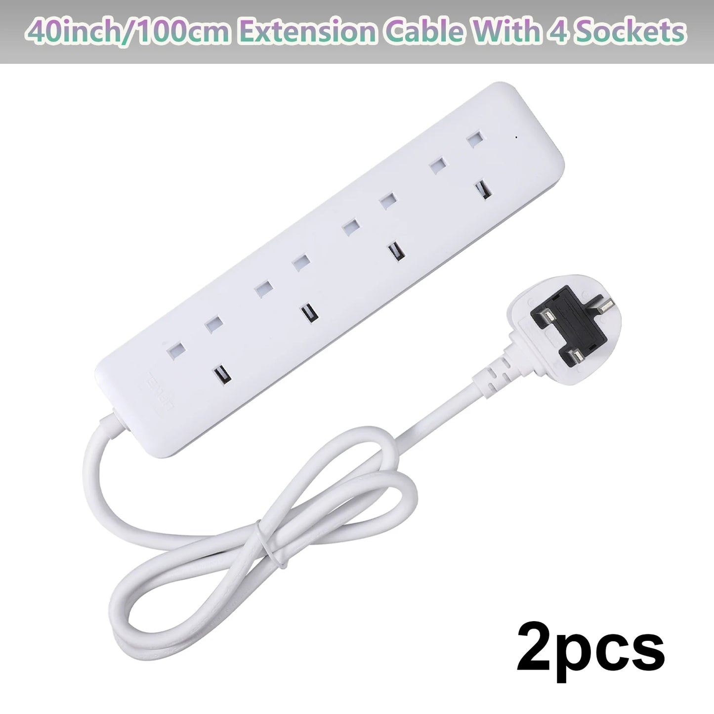 1 pc white 100cm Extension Lead Extension Cord for Home,Office Fireproof Power Socket 3250W 4 Way Power Strip Plug Socket