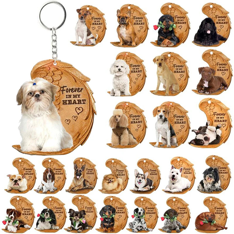 39 Style Cut Dog Forever In My Heart Angel Pendant Bag Keychain Car Key Chain Keyring Pet Jewelry Best Friends Gifts Accessories