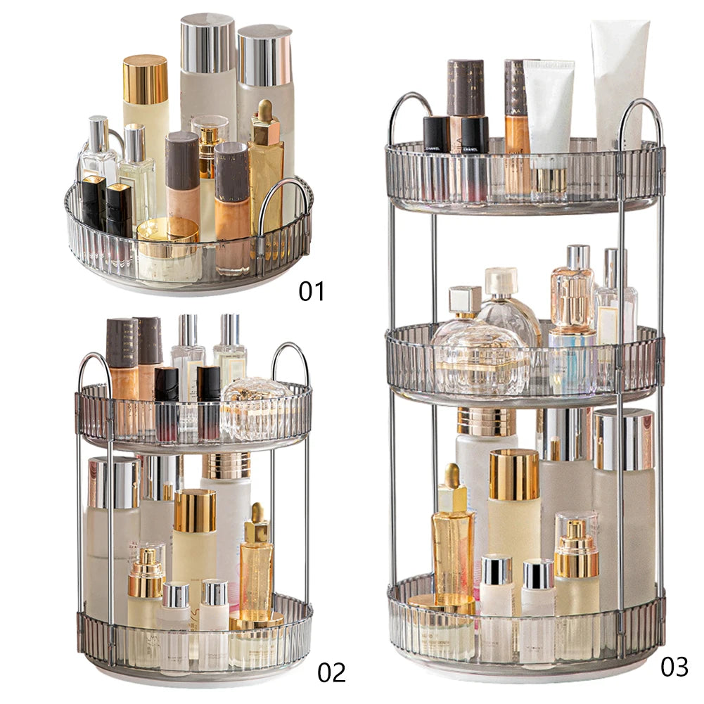 360 Degree Rotation Make Up Organizer Box Transparent Fashion Cosmetic Organizer Multi-Function Detachable Dressing Table