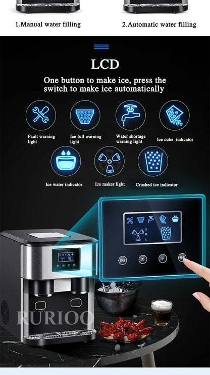 15kg Countertop Ice Making Machine Chewable Ice Cube Nugget Ice Maker with Side Tank Home Kitchen Office Bar Ice Water Maker