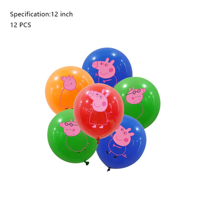 Peppa Pig Birthday Party Decoration Aluminum Foil Balloon For Kid Event Supplies Disposable Tableware Banner Backdrop Gift