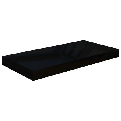 High Gloss Black Floating Wall Shelves - Set of 2, 50x23x3.8 cm MDF Storage Solution