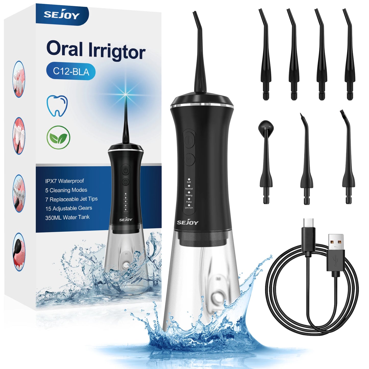 Water Flosser Cordless Electric Teeth Oral Irrigator Rechargeable 5 Modes 9 Jet Tips Portable Irrigator Dental for Travel Home