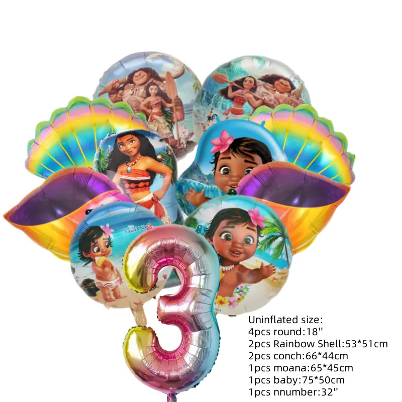 Ocean Adventure Moana Cartoon Balloons Set Baby Shower First 5th Birthday Party Decoration Supplies Shell Conch Globos